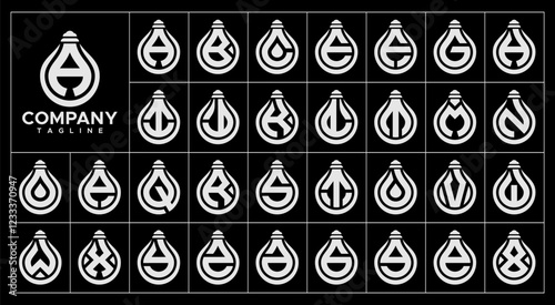 Luxury line bulb lamp letter A-Z monogram logo set