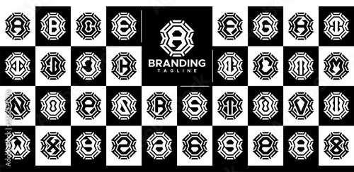 Digital line abstract monogram A-Z letter logo set