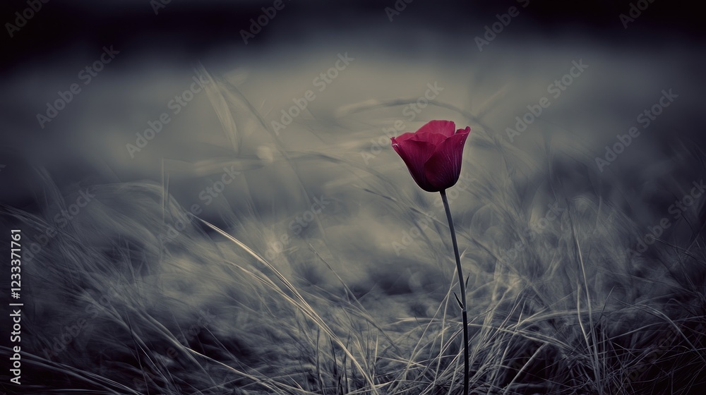 Fototapeta premium Solitary Poppy in a Desolate Field