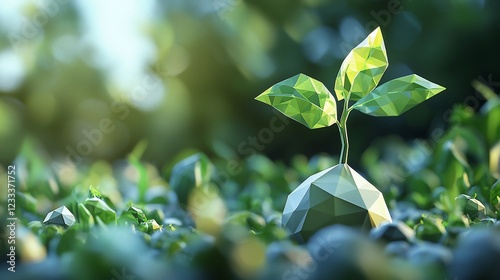 Low Poly Sprout Emerging From Geometric Soil