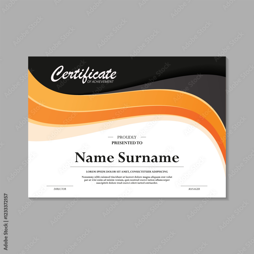 Fototapeta premium yellow and black abstract wave award certificate