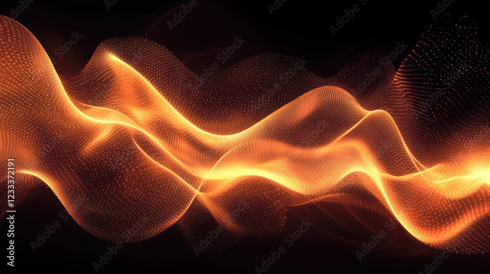 Fototapeta premium Abstract orange wave flowing dark background, digital art, website banner