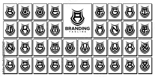Elegant decorative shield letter A-Z logo set