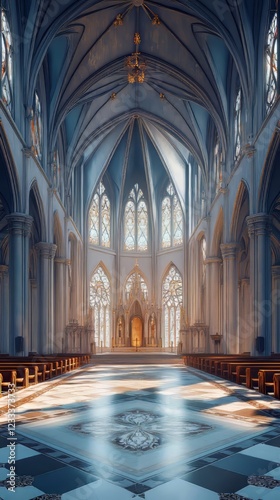 Serene cathedral bathed in sunlight