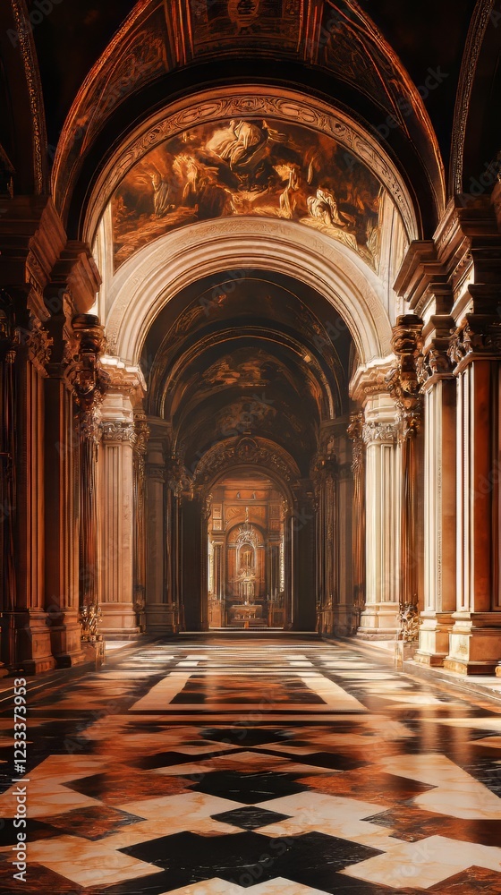 Grand hall with ornate architecture Grand hall with ornate architecture