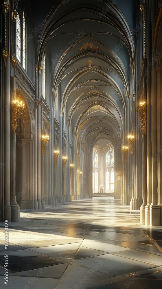Fototapeta premium Sunlit cathedral hallway