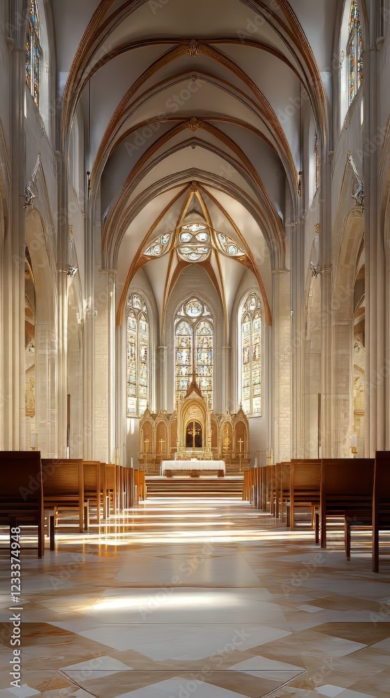 Fototapeta premium Sunlight streams into a grand church.