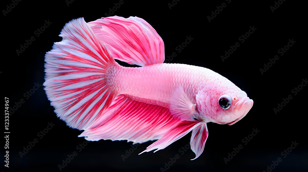 Obraz premium Pink betta fish swimming, black background, aquarium pet