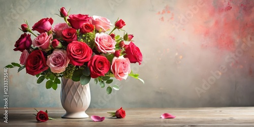 Wallpaper Mural Romantic flower arrangement background illustration with red roses and pink flowers in a elegant vase, vases, emotions,  vases Torontodigital.ca