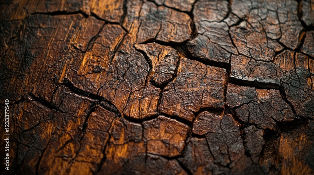 Naklejka premium Cracked dark wood texture background, ideal for rustic designs