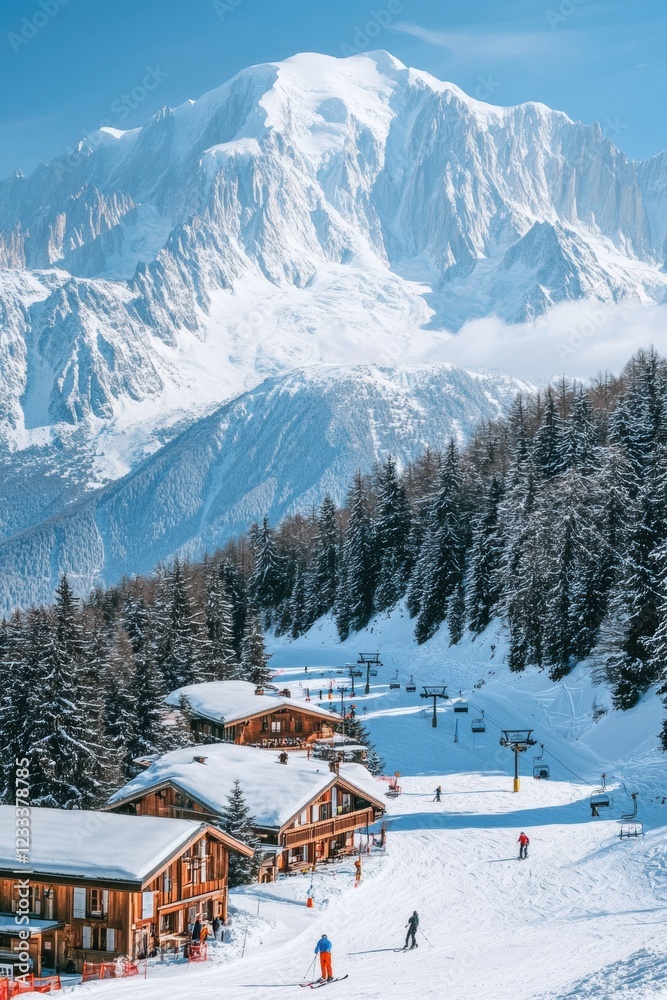 Fototapeta premium Large luxury ski resort in winter skiing season.