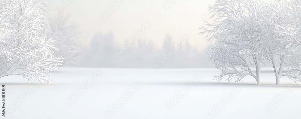 Fototapeta premium Serene Winter Landscape with Snow-Covered Trees and Hazy Background