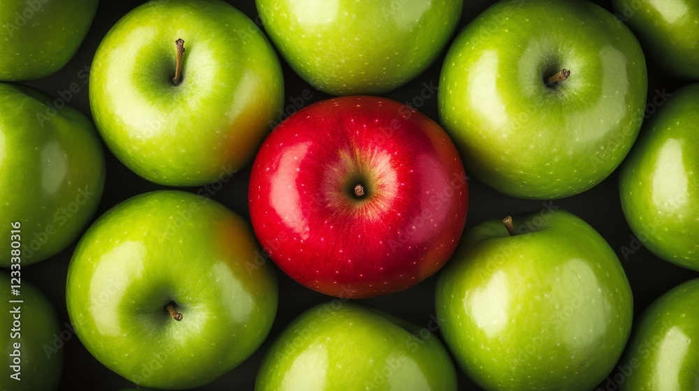A vibrant arrangement of red and green apples on a dark surface, highlighting the contrast in color A vibrant arrangement of red and green apples on a dark surface, highlighting the contrast in color