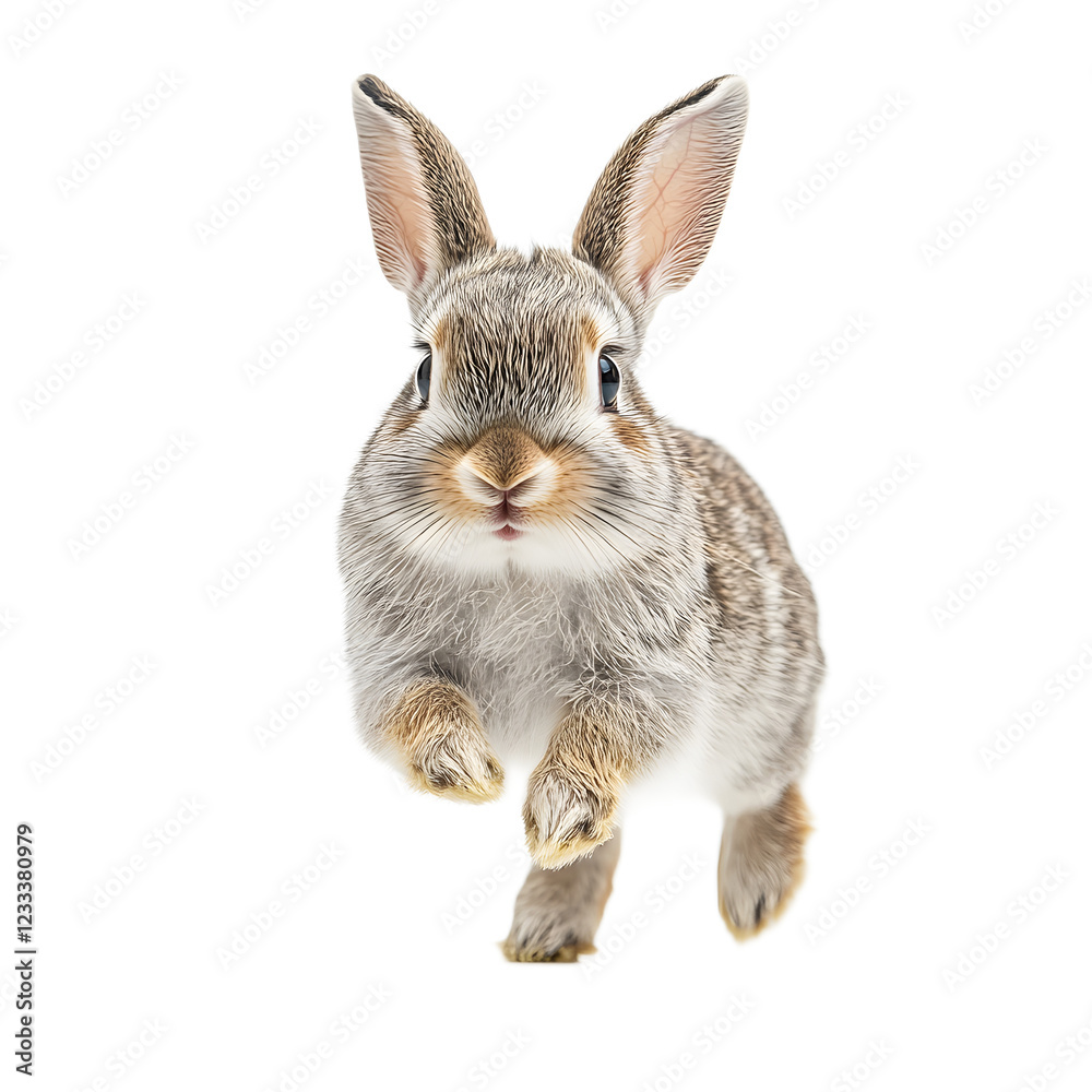 Obraz premium A lively rabbit in mid-leap, showcasing its soft fur and distinctive long ears