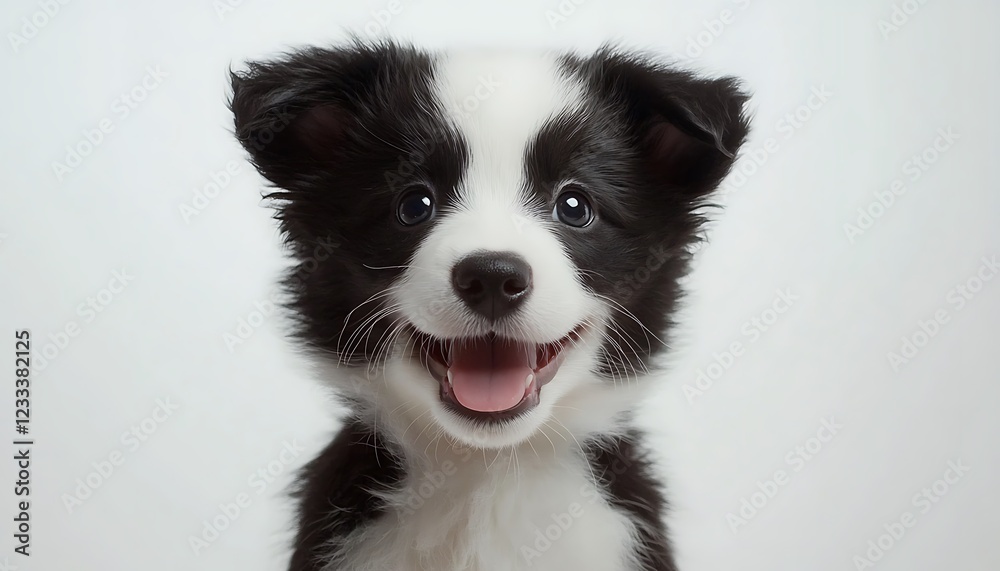 White background portrait of a joyful border collie puppy for pet care marketing. White background portrait of a joyful border collie puppy for pet care marketing.