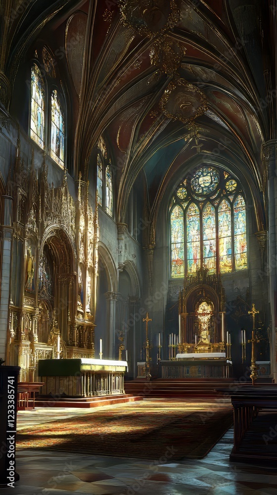 Fototapeta premium Sunlit sanctuary, ornate details.