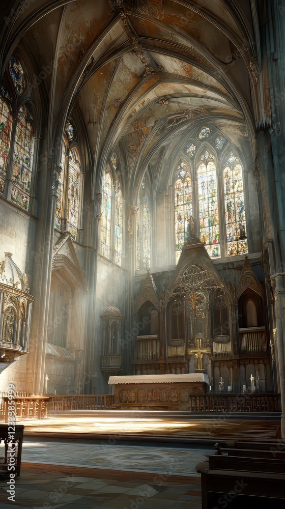 Fototapeta premium Sunlit Gothic church interior