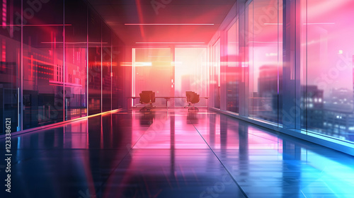 Wallpaper Mural A futuristic office space with vibrant lighting and city views. Torontodigital.ca