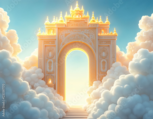 heaven city of gold and white clouds created using AI Generative Technology photo