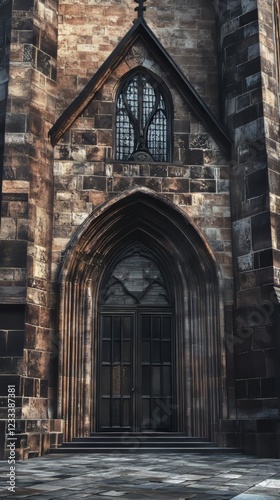 Gothic church entrance with arched door