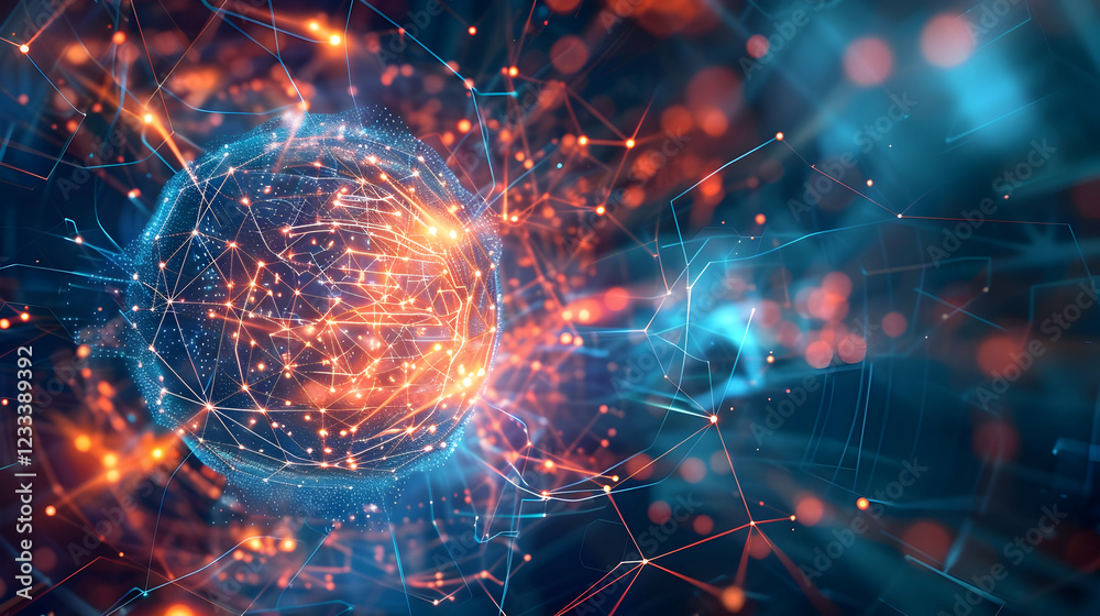 Fototapeta premium A vibrant digital representation of interconnected data points resembling a molecular structure.