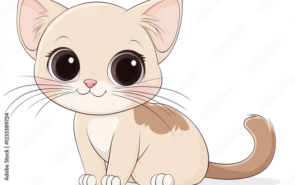 Obraz premium Cute kitten sitting, white background, pet illustration, children's book
