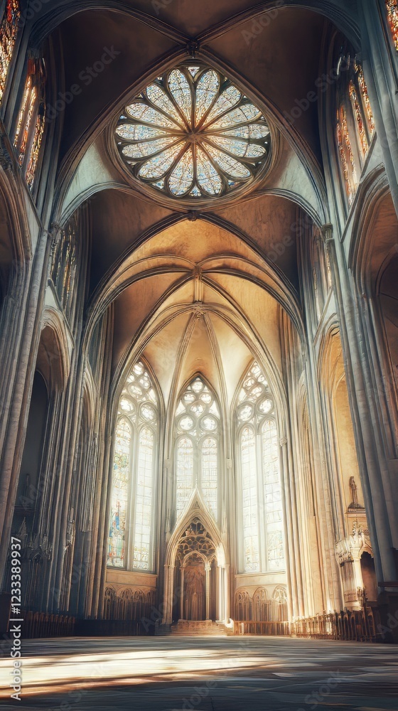 Fototapeta premium Sunlit Gothic cathedral interior