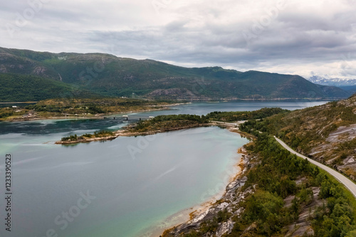 E6 route in Northern Norway crossing a fjord