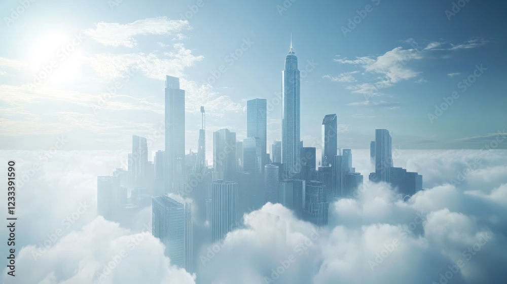 Fototapeta premium City in the Clouds: A Futuristic Metropolis Above the Heavens