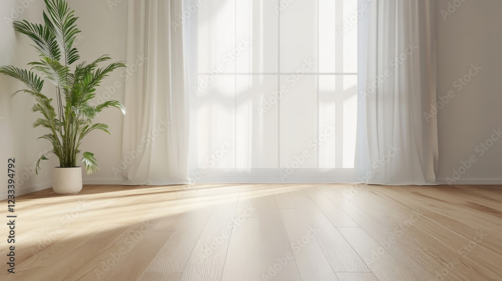 custom made wallpaper toronto digitalBright room with wooden floor, large window, and potted plant