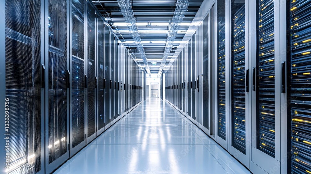 Naklejka premium Modern Server Room Data Center Technology Infrastructure Network