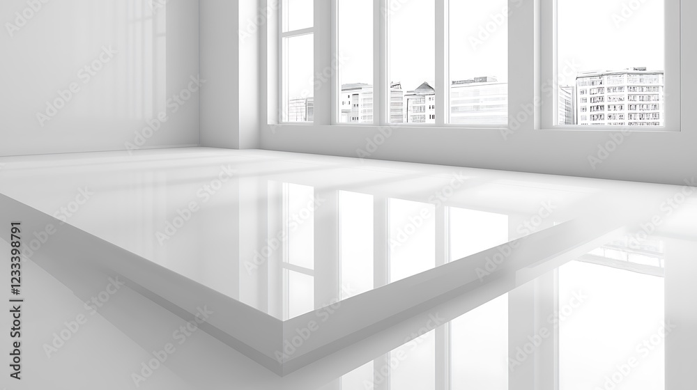 Fototapeta premium Minimalist White Room With City View From Window