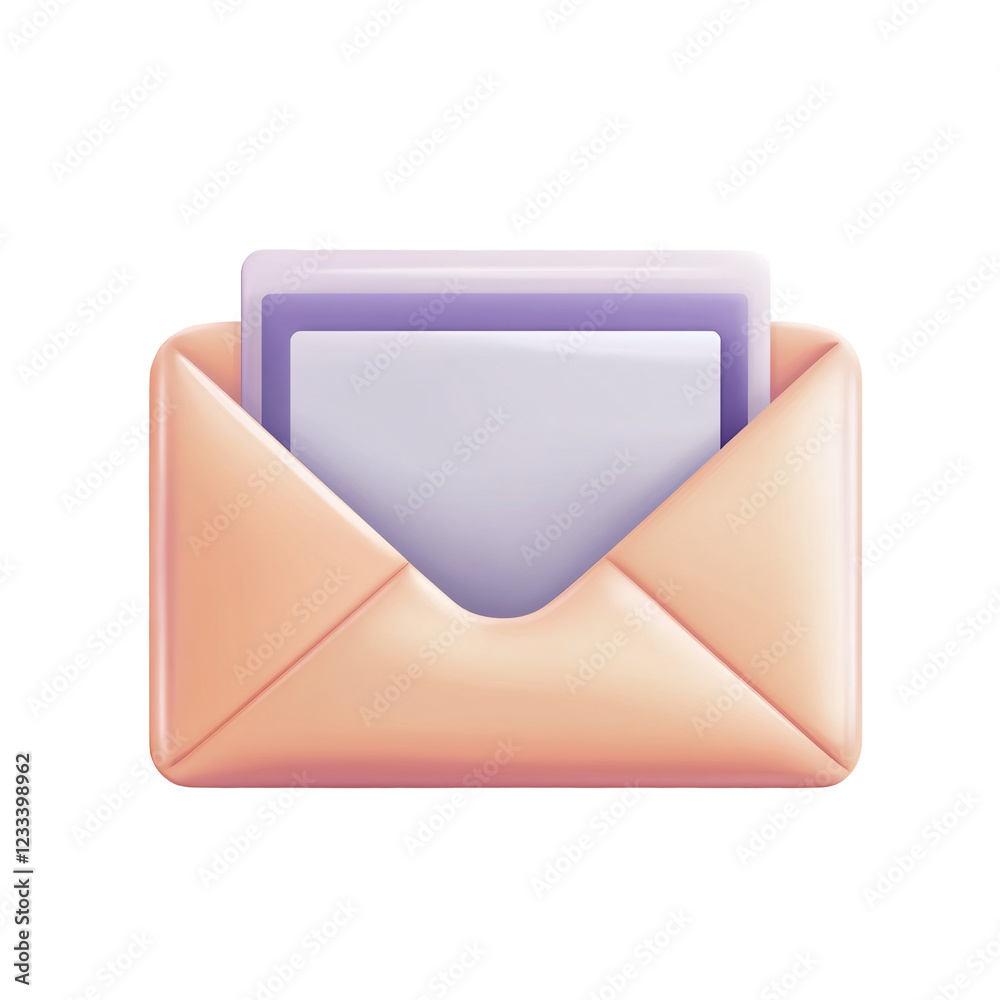 3D mail icon with open envelope and letter isolated on transparent background. 3D mail icon with open envelope and letter isolated on transparent background.