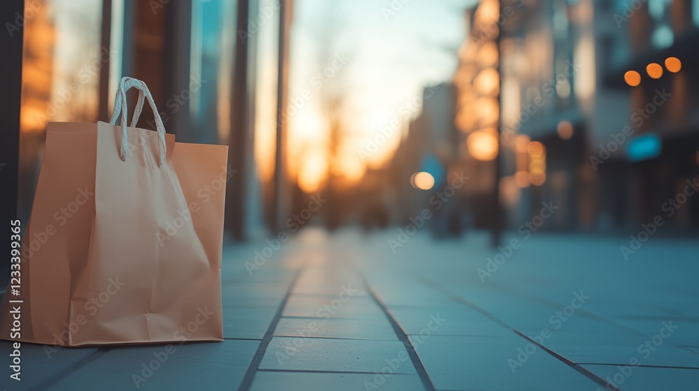 Obraz premium A white bag is on the ground in front of a building