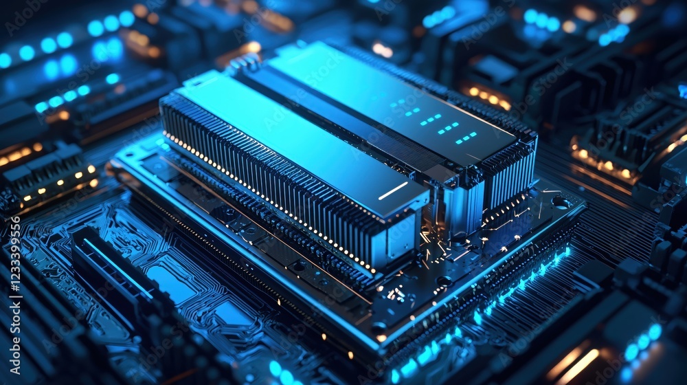 Futuristic Computer Chip Technology Closeup High Tech Digital Innovation Futuristic Computer Chip Technology Closeup High Tech Digital Innovation