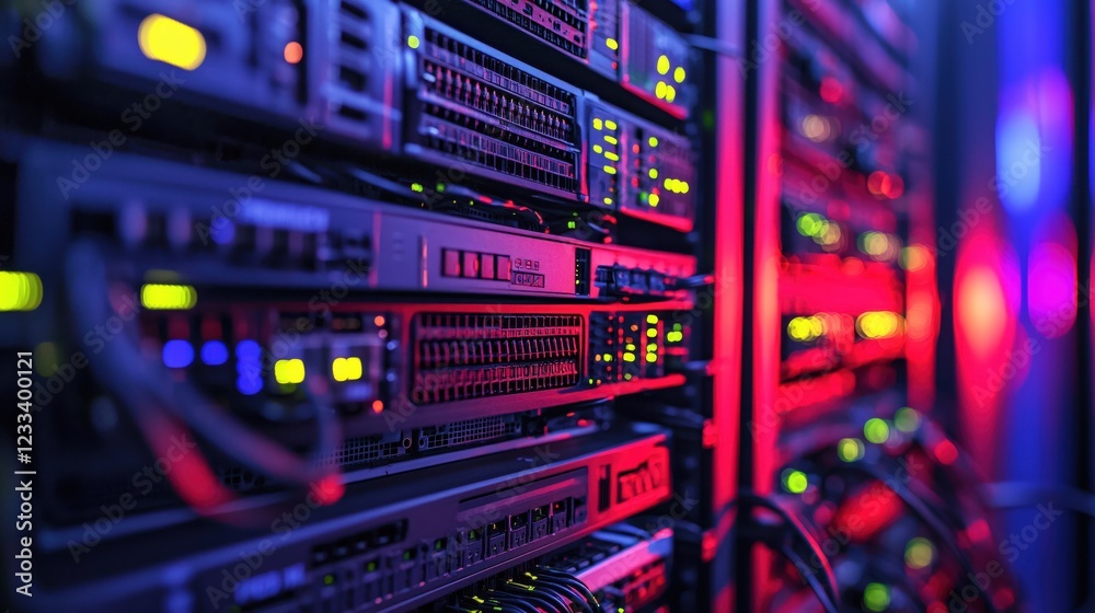 Naklejka premium Cybersecurity Network Server Room Technology Data Center Infrastructure