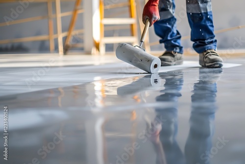 Wallpaper Mural Worker laying laminate flooring with a paint roller, close up Torontodigital.ca