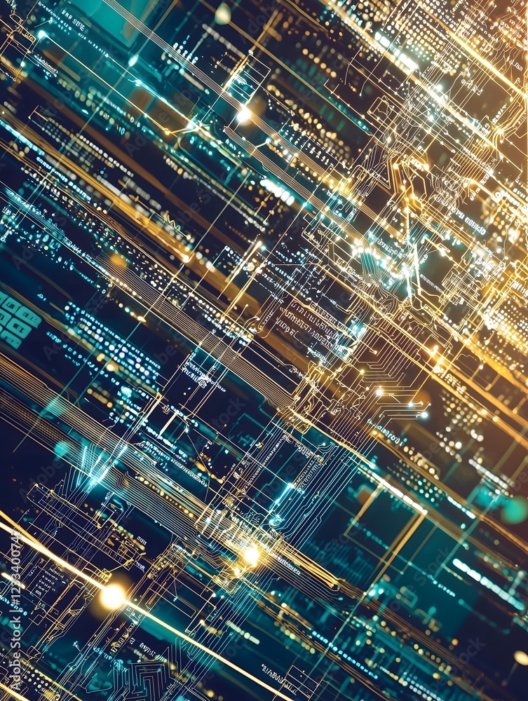 Abstract digital background with glowing lines and data patterns in vibrant colors. Abstract digital background with glowing lines and data patterns in vibrant colors.