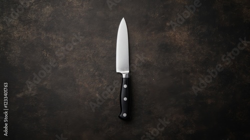 Sharp kitchen knife placed on a textured dark surface, showcasing its sleek design and functionality