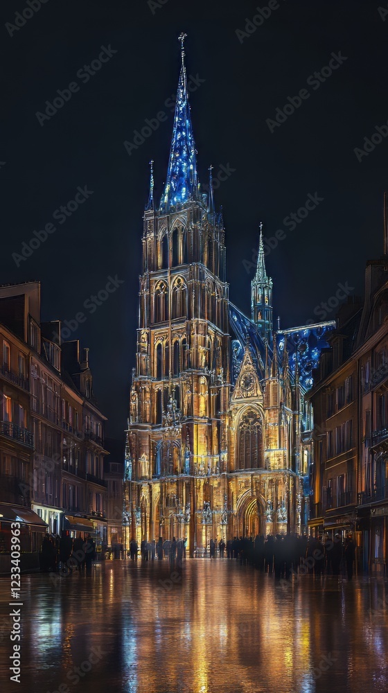 Night illumination of a grand cathedral Night illumination of a grand cathedral