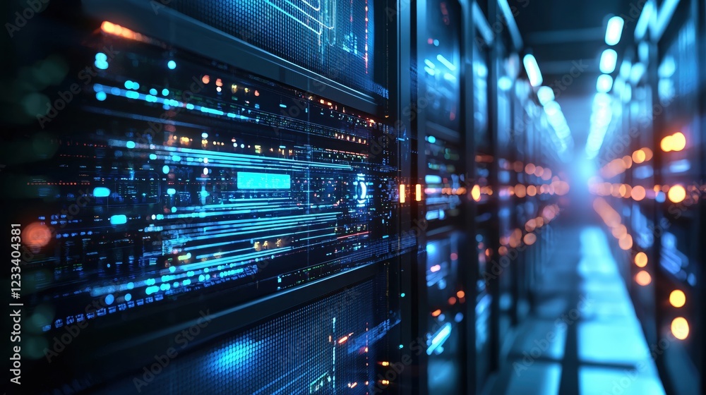 Futuristic Server Room Data Center Network Technology Glow