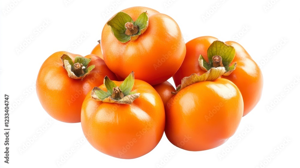Fresh Orange Persimmons Displayed on White Background Fresh Orange Persimmons Displayed on White Background