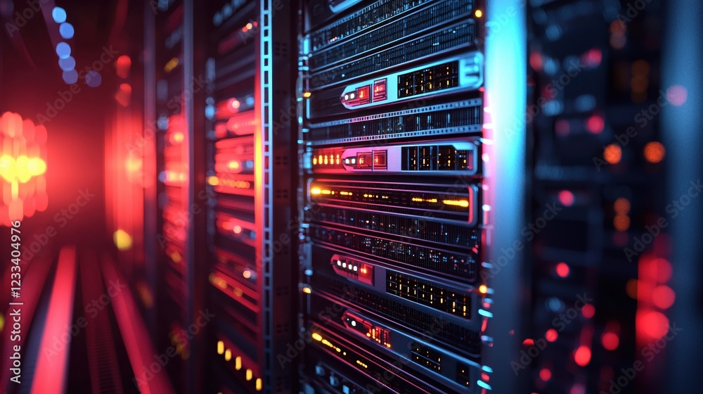 Naklejka premium Server Room Technology Network Data Center Digital Infrastructure Glow