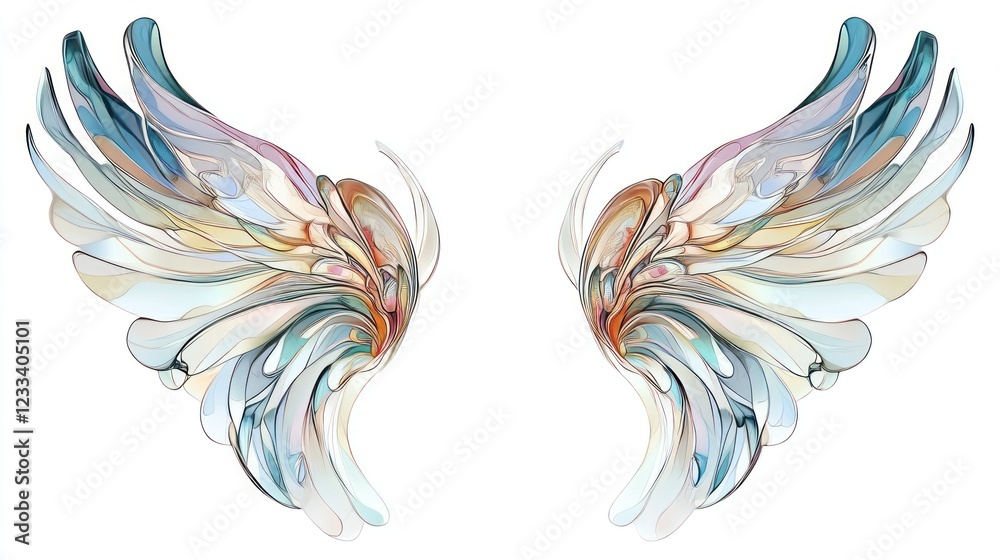 Abstract Colorful Wings, Isolated, White Background, Design Element Abstract Colorful Wings, Isolated, White Background, Design Element