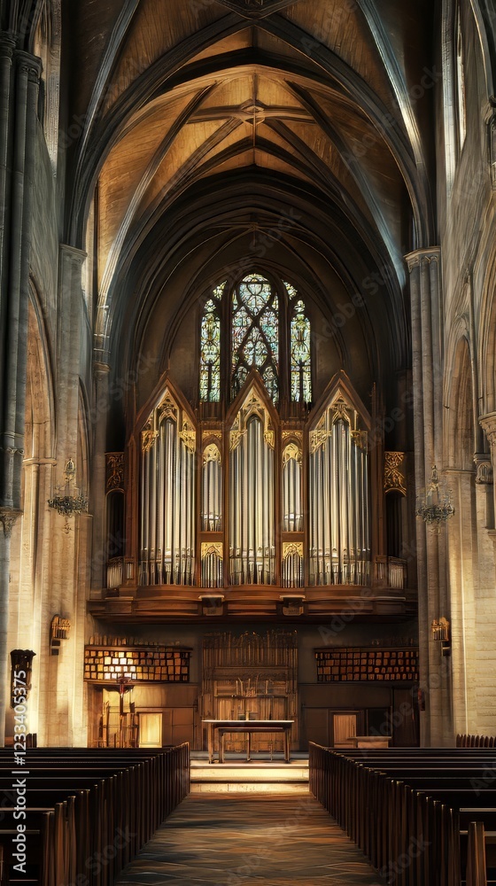 Fototapeta premium Church interior with grand pipe organ