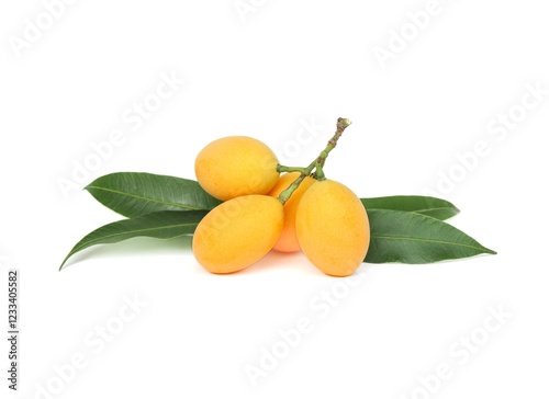 Fresh yellow organic sweet maprang Sweet or sour fruit also called Marian Plum, isolated on white background.
