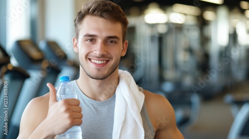 Portrait of happy male in gym after walkout training.