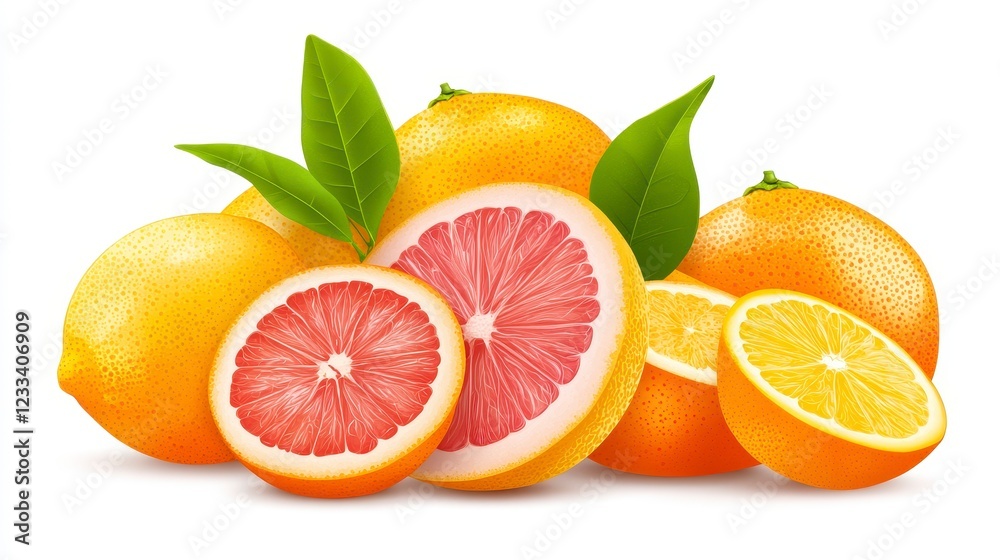 Fresh Citrus Fruits with Colorful Grapefruit and Lemon Varieties Fresh Citrus Fruits with Colorful Grapefruit and Lemon Varieties
