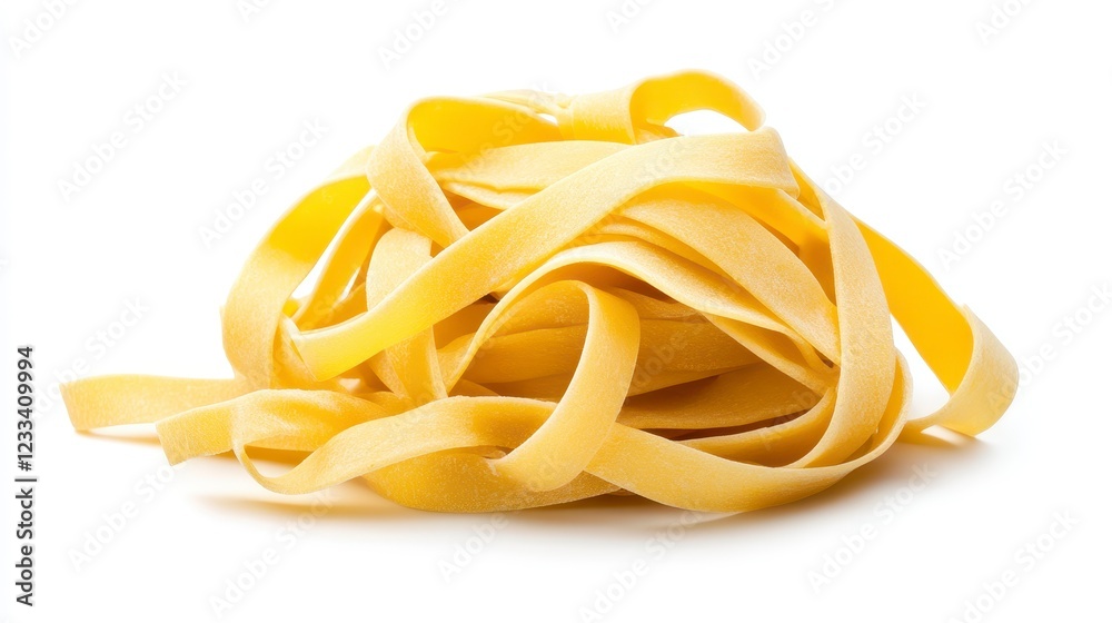 Freshly Made Flat Pasta Noodles on White Background for Cuisine Freshly Made Flat Pasta Noodles on White Background for Cuisine