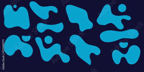 Organic amoeba blob shape abstract colorful vector illustration isolated on white background. Set of irregular round blot form graphic element. doodle drops collection. Contemporary banner